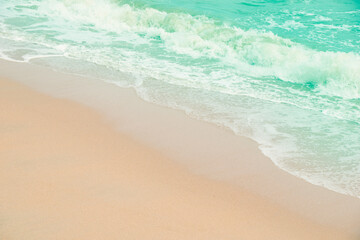 Fototapeta na wymiar Close up sands beach and water wave sea