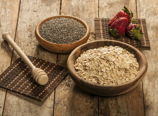 Oatmeal with chia seeds. Bowl of cereal.