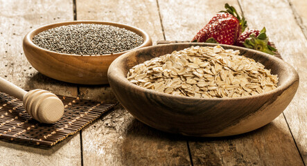 Oatmeal with chia seeds. Bowl of cereal.