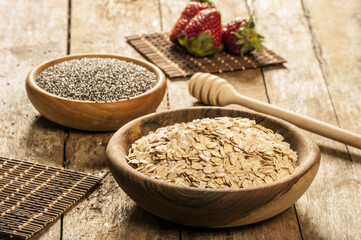 Oatmeal with chia seeds. Bowl of cereal.