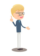 身振り手振りで説明する男性　横向き