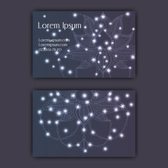 Vector vintage visiting card set. Glowing shiny floral mandala pattern and ornaments. Luxury design.