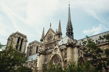 Fototapeta na wymiar Look from below at beautiful Notre Dame Cathedral
