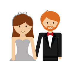 happy wedding couple, cartoon icon over white background. colorful design. vector illustration