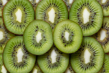 Many of sliced kiwi fruit pieces background