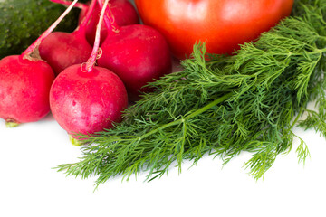 Natural vegetables on wihite background close up