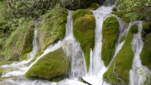 French countryside. Waterfall in the Vercors Natural Park near the Bouvante lake.