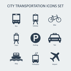 City transportation silhouette vector icons set.