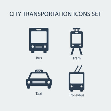 City transportation silhouette vector icons set.