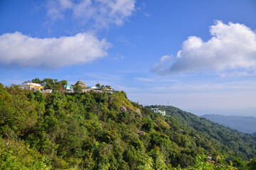 Fototapeta na wymiar mountain village of Golden rock, Kyaikhtiyo pagoda