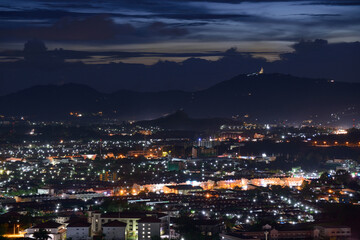 Fototapeta na wymiar viewpoint on hill see to phuket town in twilight
