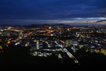 Fototapeta na wymiar viewpoint on hill see to phuket town in twilight