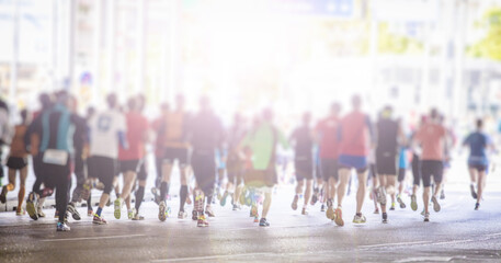  colorful silhouettes of people running in the city