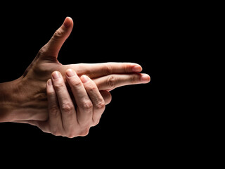 Male hands on a black background.