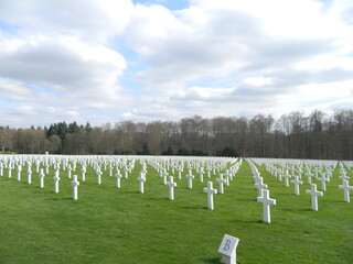 Fototapeta na wymiar Hommage dans un cimetière américain au Luxembourg - croix blanche