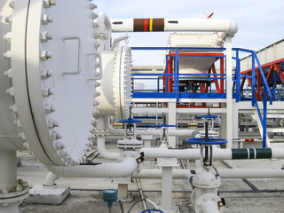 Heat exchangers in a refinery. The equipment for oil refining