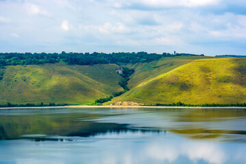 Photo of a beautiful blue bay at summer