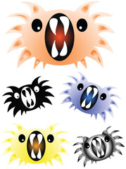 Spider Monster Characters With Teeth Vector Illustration 