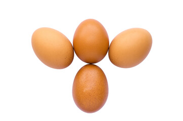 four eggs put on isolated on white.