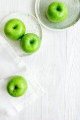 green apples for healthy dessert on white background top view mockup