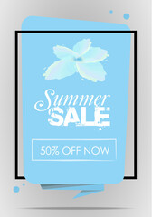 Summer sale illustration with frame and flower in blue color