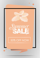 Summer sale illustration with frame and flower in orange color