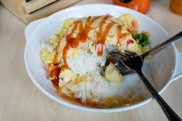 Eating Thai style omelet
