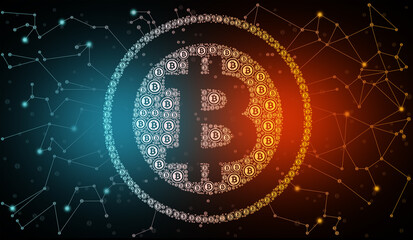 Digital money bitcoin on the neural network background
