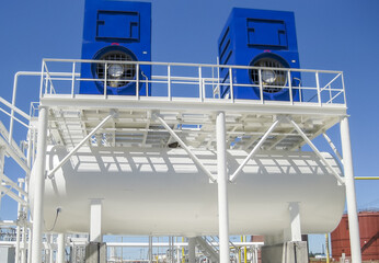 water cooling tower. Oil refinery. Equipment for primary oil refining.