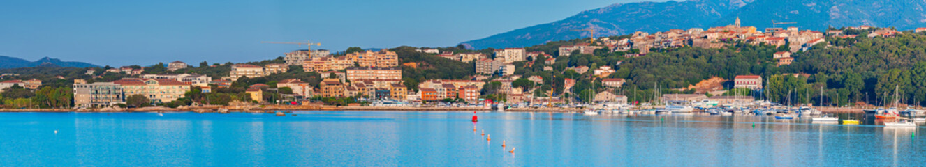 Fototapeta na wymiar Porto-Vecchio bay, wide coastal cityscape