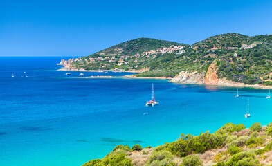 Small azure bay of Piana region, France. Corsica