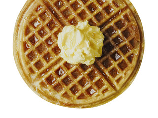 traditional classic belgium american waffle with butter and maple syrup