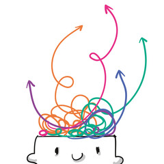 Gedanken und Ideen schwirren im Kopf Mann