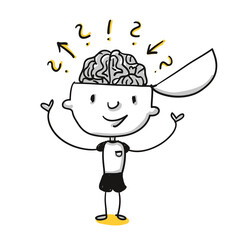 Schüler zeigt Gehirn beim Lernen