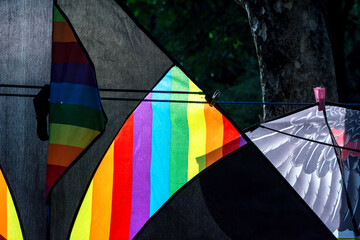 Street hawker selling Kites at Kites Park . Close up photo.