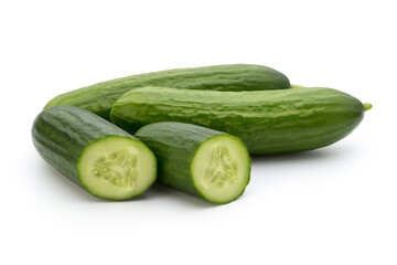 Eco cucumber on white background. Fresh vegetables.