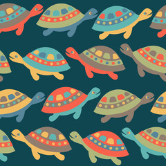 Seamless background with sea turtles. Vector illustration.