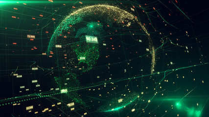 3d illustration of detailed virtual planet Earth. Technological digital globe world