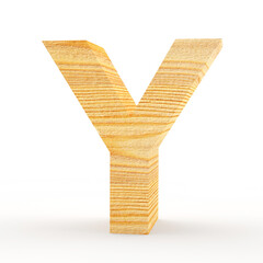 Capital letter Y. Wooden alphabet isolated on white. 3D illustration