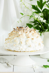 Sponge cake Alaska ice cream and meringues.