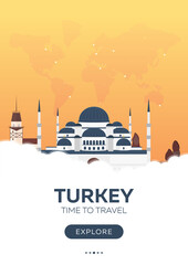 Fototapeta na wymiar Turkey. Istanbul. Time to travel. Travel poster. Vector flat illustration.