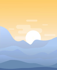 Flat cartoon sunset landscape