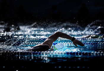 Freistilschwimmer im Gegenlicht - obrazy, fototapety, plakaty