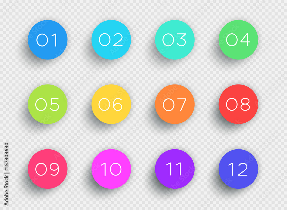 Poster number bullet point colorful 3d circles 1 to 12 vector