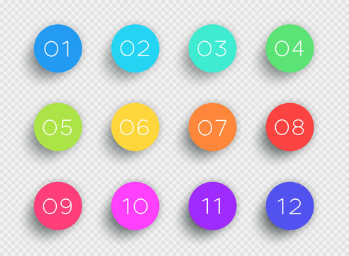 Number Bullet Point Colorful 3d Circles 1 to 12 Vector
