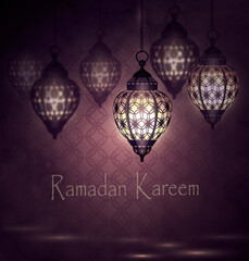 Intricate Arabic lamps with lights