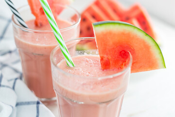 Watermelon milk smoothies. Summer cocktail. Summer drink. Watermelon. Milk.