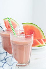 Watermelon milk smoothies. Summer cocktail. Summer drink. Watermelon. Milk.