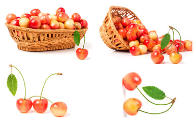 yellow sweet cherry isolated on white background. Collection or set