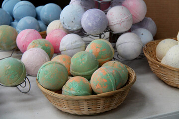 A Display of Various Types of Round Bath Balls.